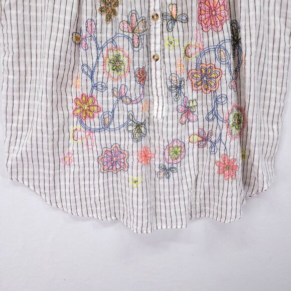 Pilcro Anthropologie Top Womens XL Linen Blend Serena Surf Henley Embroidered - Picture 6 of 12